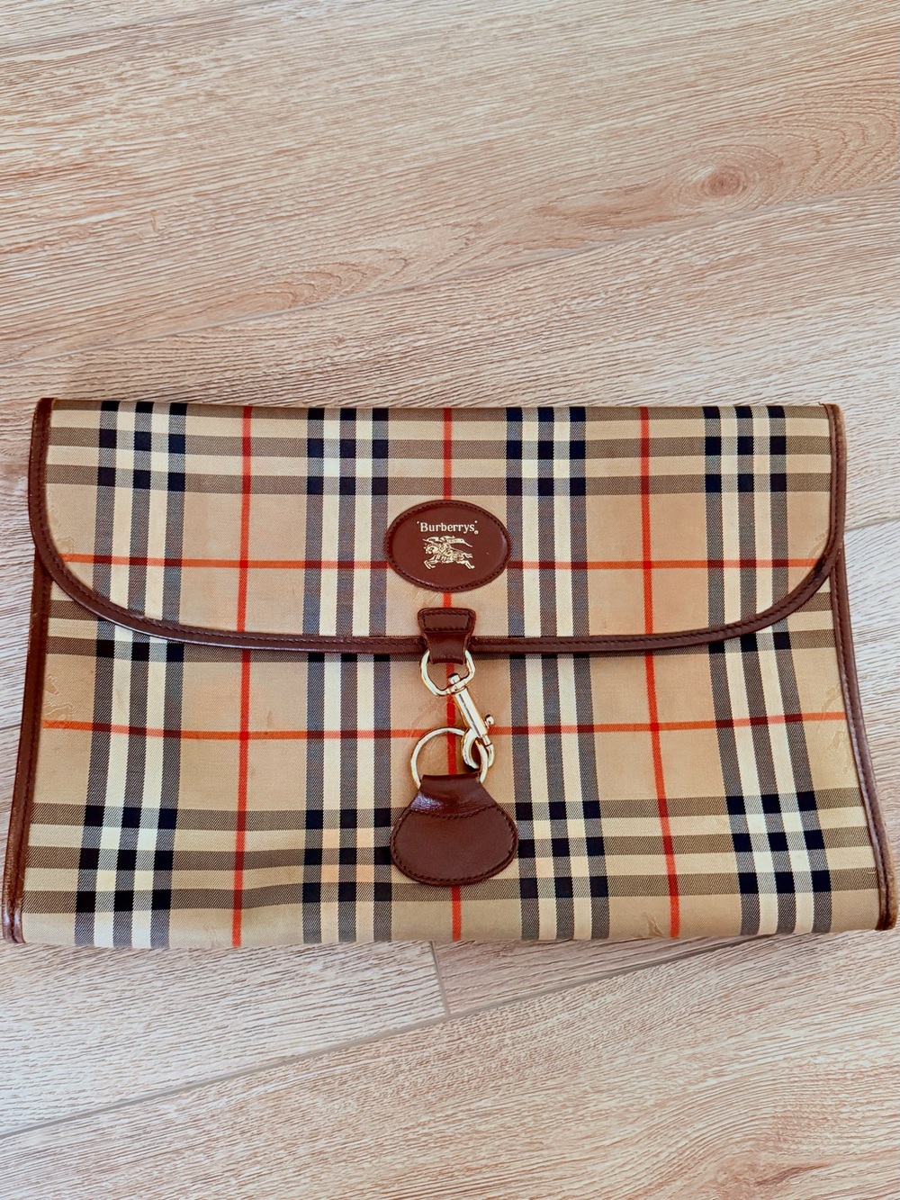 Burberry Vintage Check Canvas Clutch in Tan Plaid